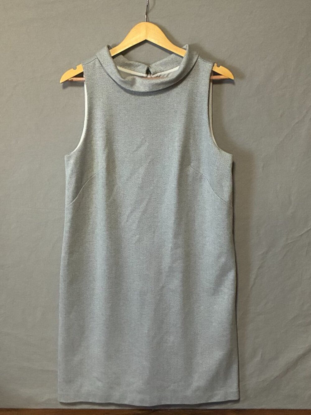 Ann Taylor Gray/White Midi Dress Chavron Pattern Size Large Tall 60s Mod Preppy